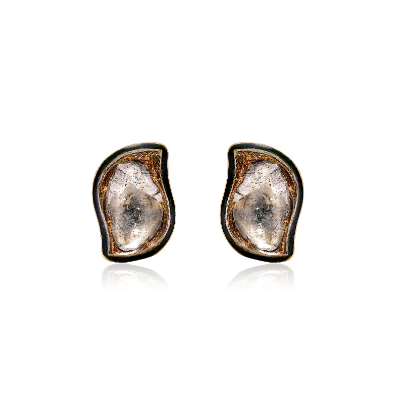 A pair of 19th-century diamond and enamel gold stud earrings from India