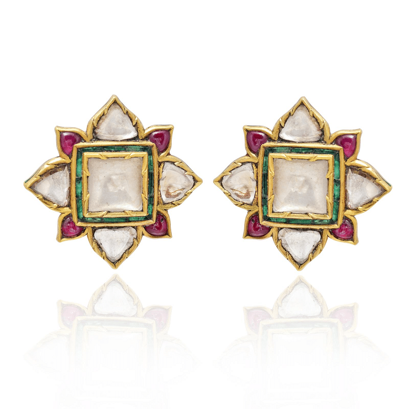 pair of indian gem-set gold star earrings