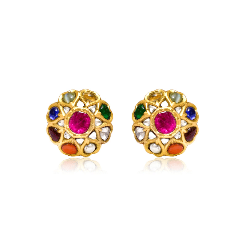 pair of indian gold navaratna earrings
