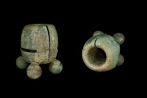 A Large Pair of Bronze Ceremonial Bracelets Dong Son Vietnam A pair of ancient Dong Son bronze ceremonial bracelets with bell projections from Vietnam