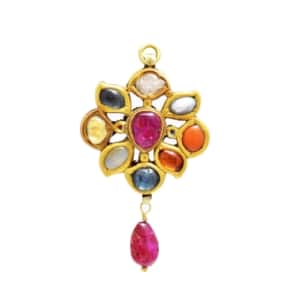 A Navaratna Pendant India 19th Century 19th-century Navaratna pendant set in high-carat gold with hanging ruby drop from India