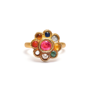 19th-century delicate Navaratna ring set in high-carat gold from India